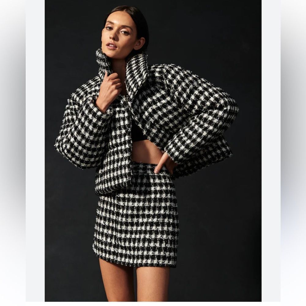 Cami NYC Black and White Houndstooth Cropped Jacket